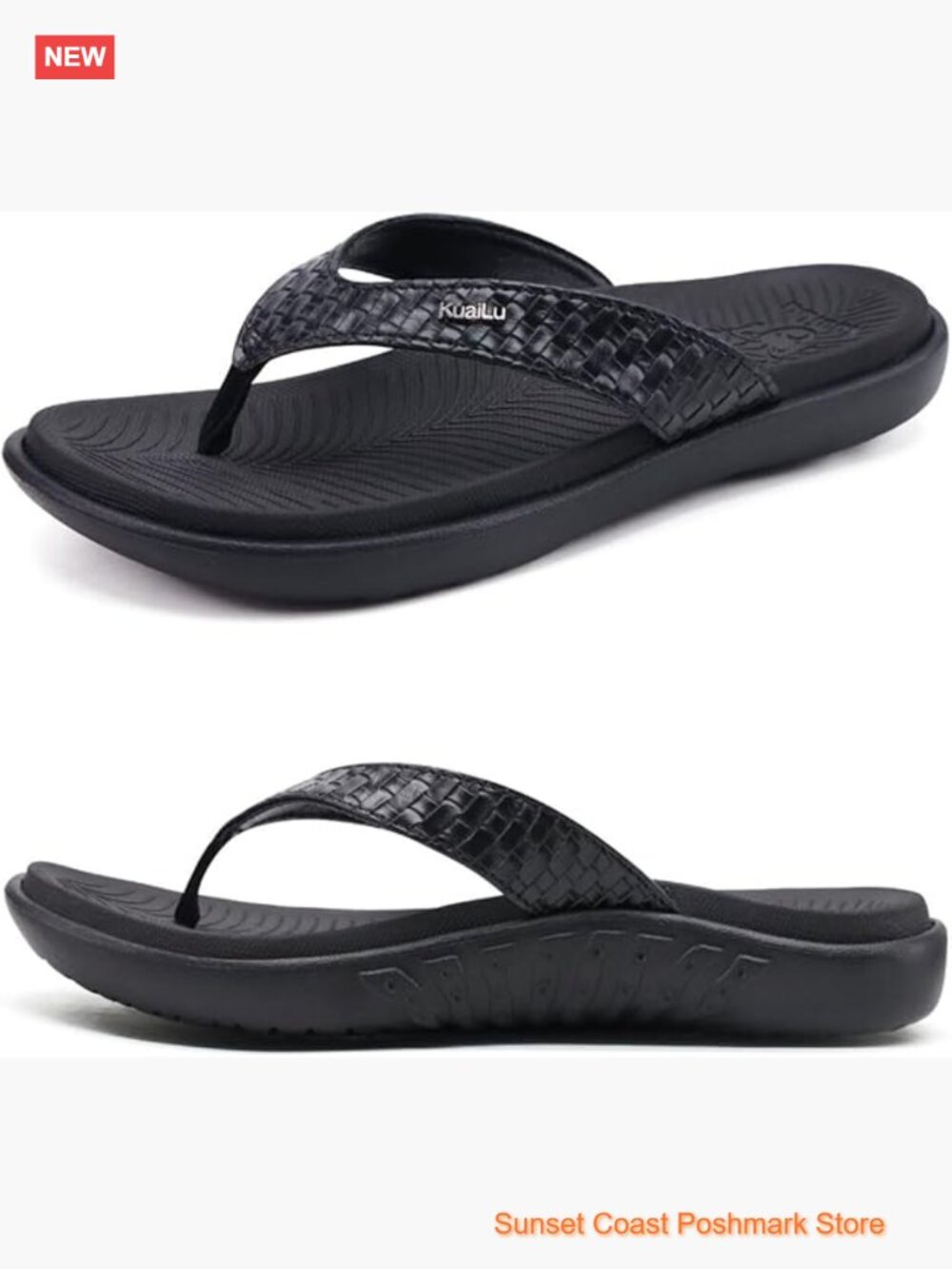 Womens Flip Flops With Arch Support Leather Strap Slip On Sandals